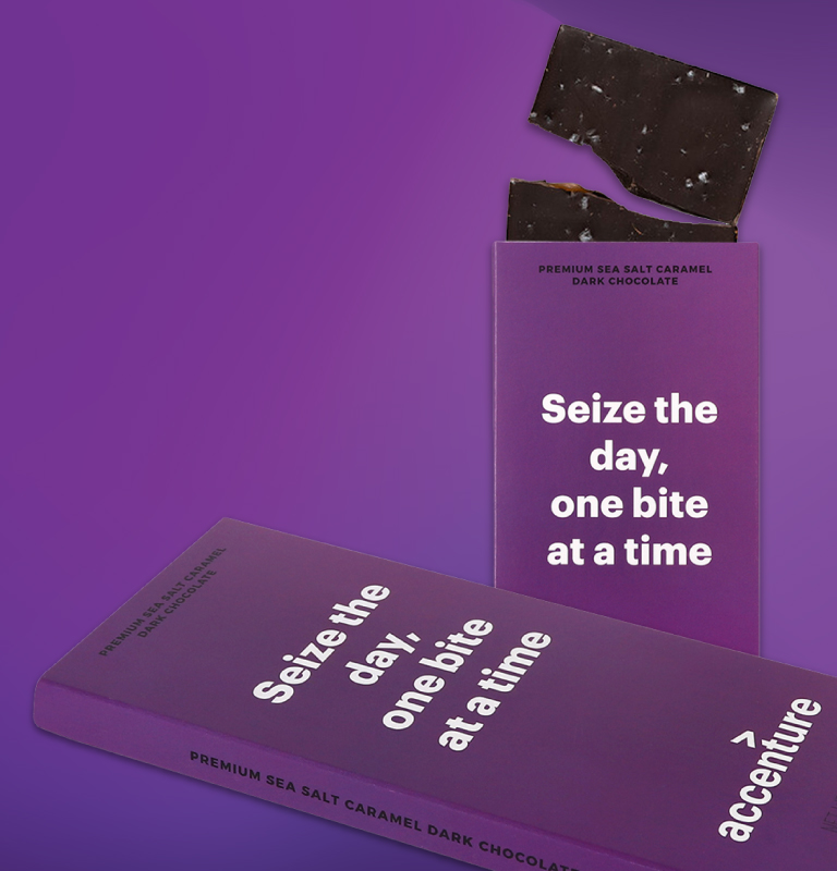 Hero banner featuring Accenture chocolate bars.