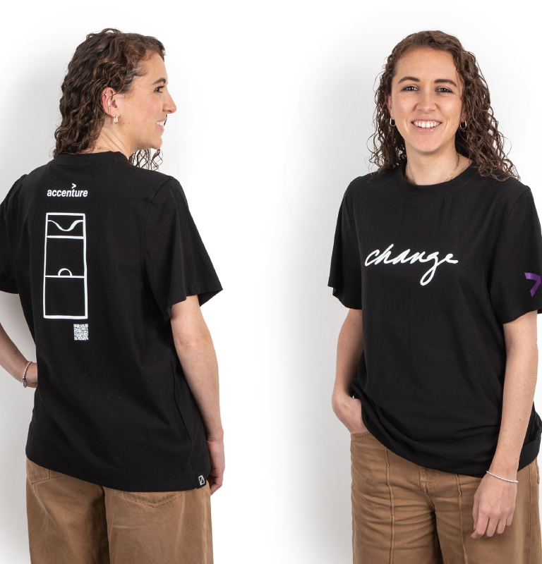 Image of a woman wearing Accenture SXD merchandise.